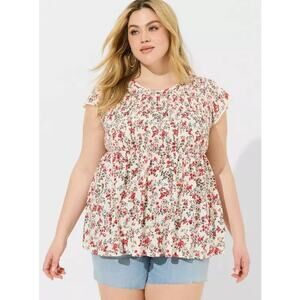 Babydoll Cotton Crew Neck Smocked Bodice top